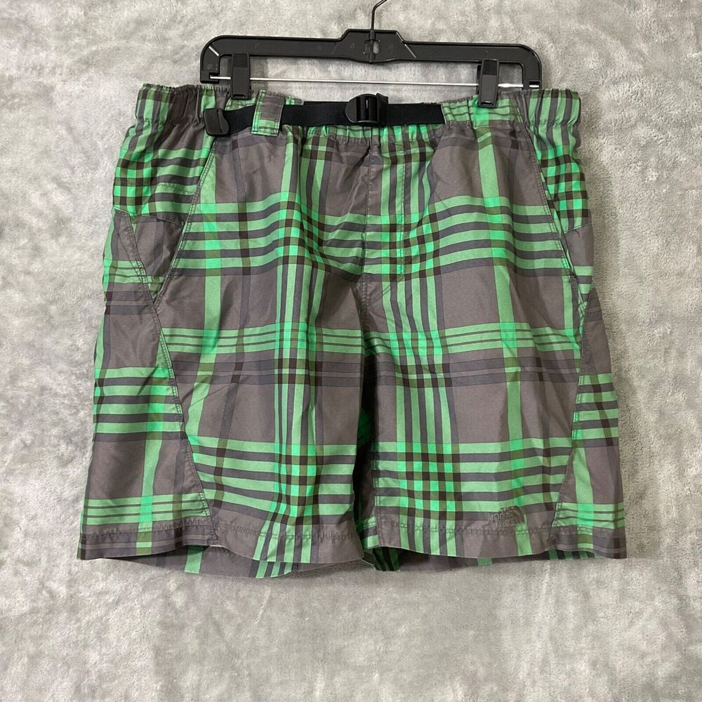 The North Face Men's M Green Plaid Hybrid Golf Swim Casual Shorts belted